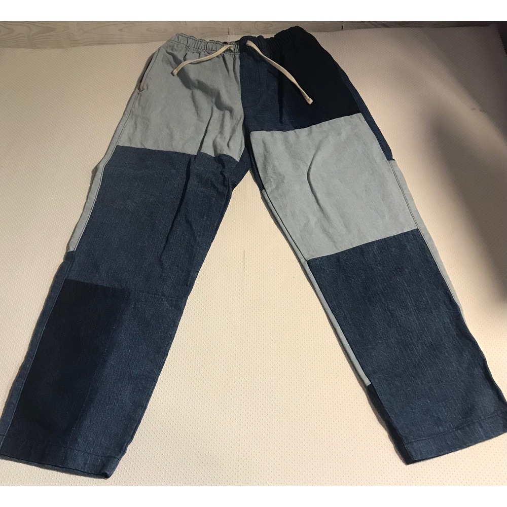 BDG Womens‎ Size Small Petite Blue Patch Denim Wide Leg Jeans 28in Inseam